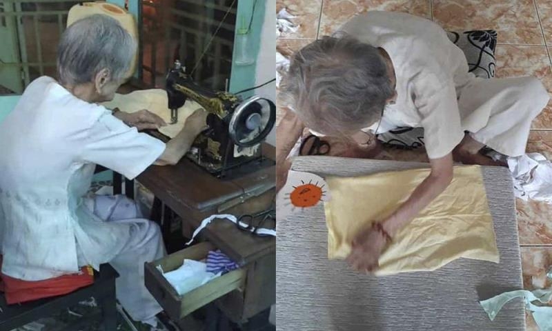 Hình ảnh mẹ Việt Nam anh hùng 95 tuổi may khẩu trang giúp chống dịch lay động cộng đồng mạng (Ảnh: Phương Hoa)